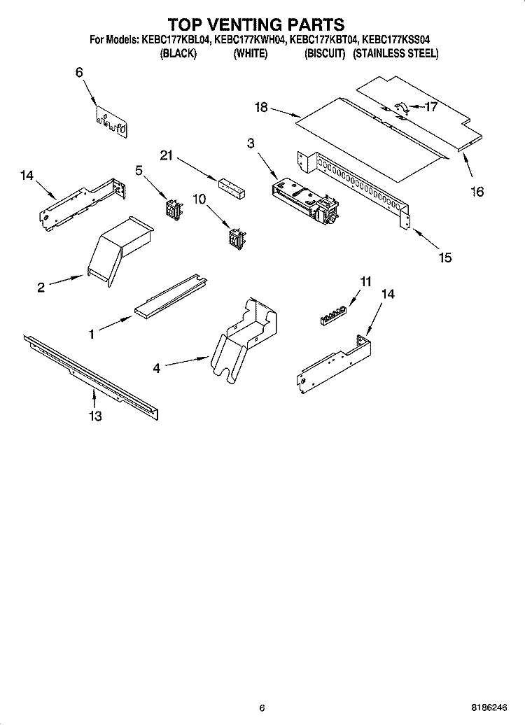 TOP VENTING PARTS, OPTIONAL PARTS Diagram and Parts List for KEBC177KBL04  KitchenAid Wall Oven