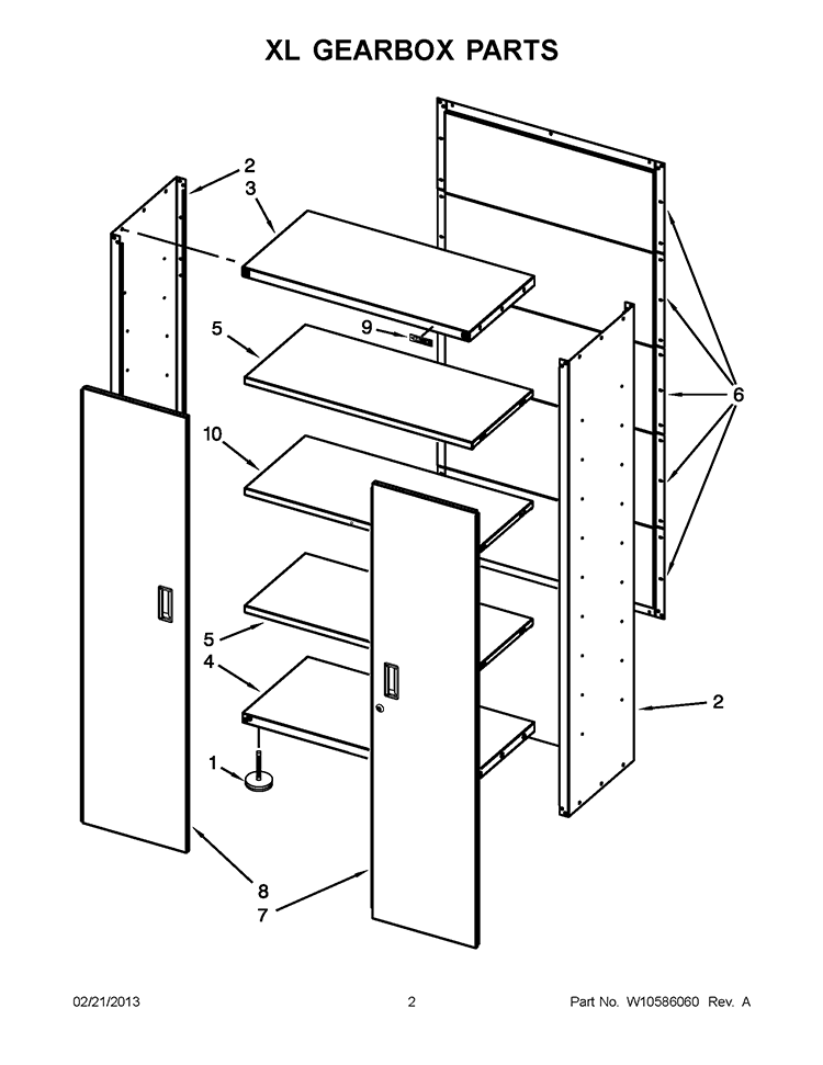 XL GEARBOX PARTS Diagram and Parts List for GAJG48KDZW00  Whirlpool Cabinet