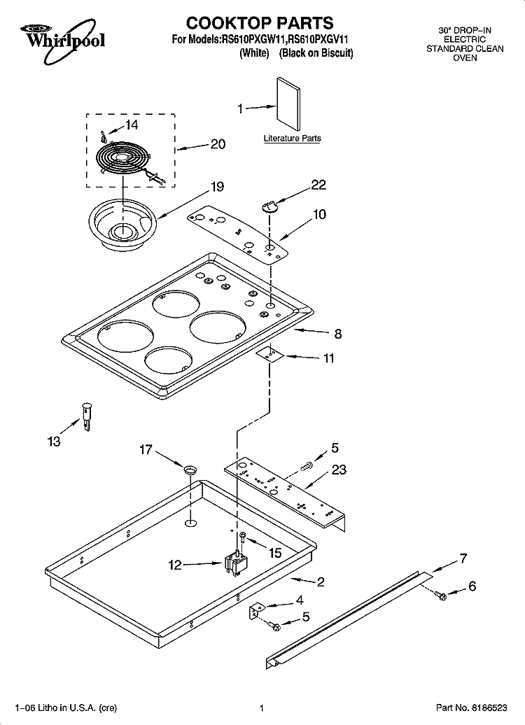 COOKTOP PARTS Diagram and Parts List for RS610PXGW11  Whirlpool Range