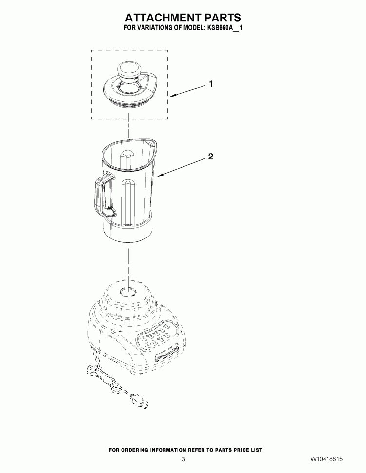 ATTACHMENT PARTS Diagram and Parts List for KSB560ACS1  KitchenAid Blender