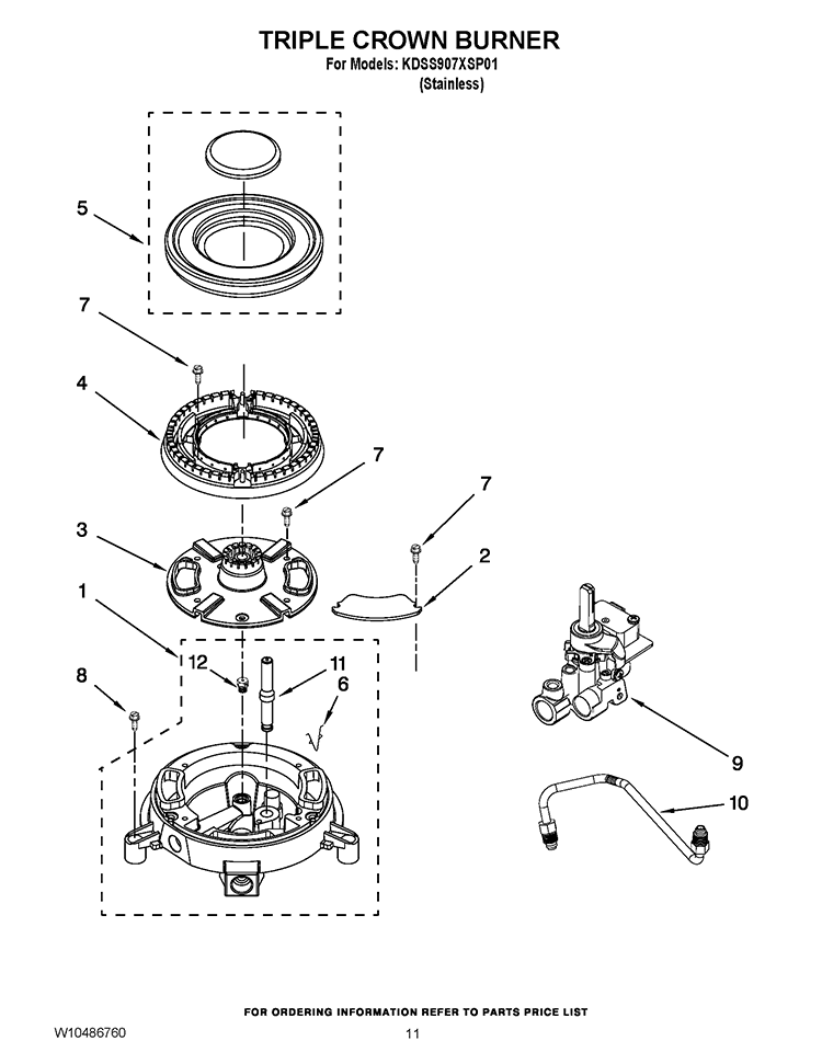 TRIPLE CROWN BURNER Diagram and Parts List for KDSS907XSP01  KitchenAid Range