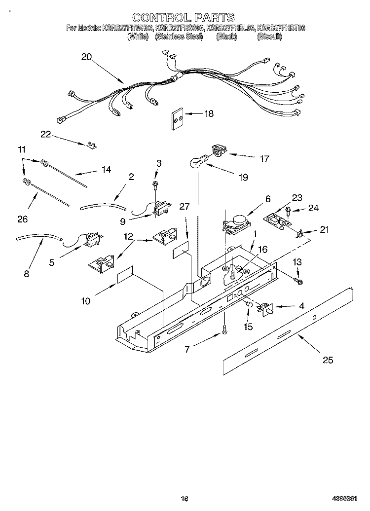 CONTROL Diagram and Parts List for KSRB27FHBT03  KitchenAid Refrigerator