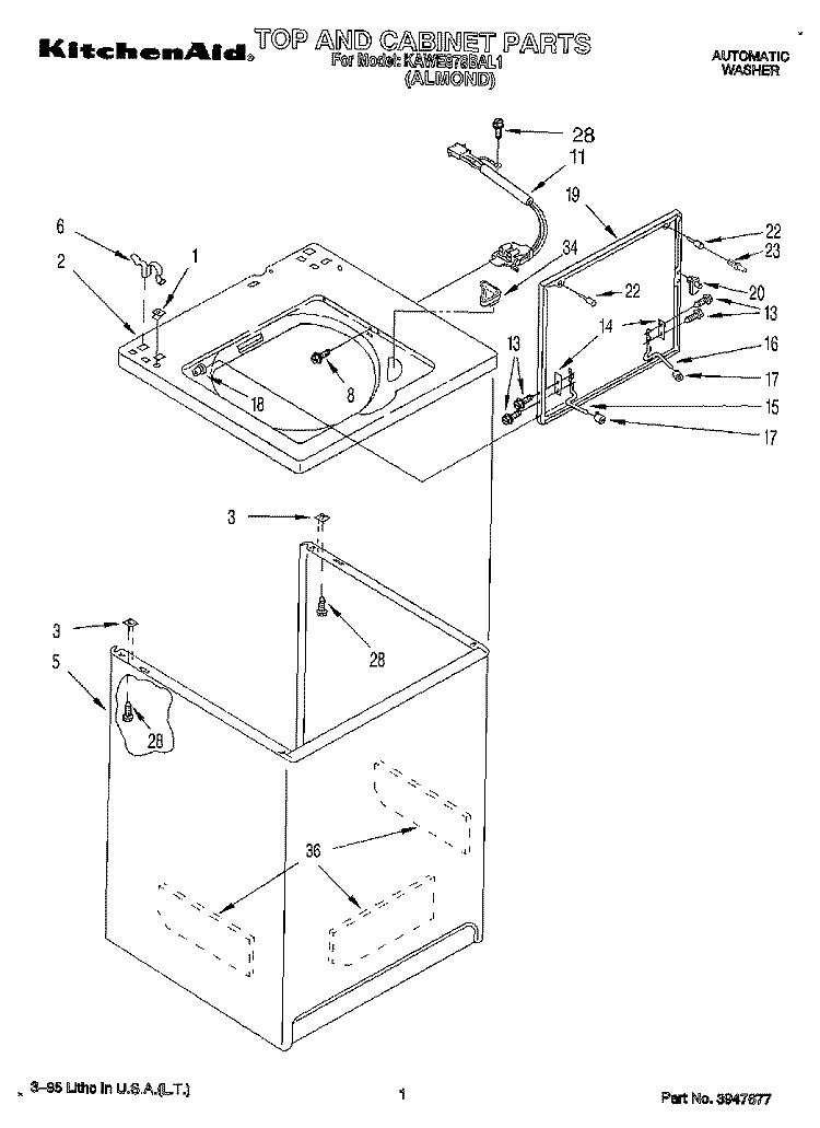 TOP AND CABINET, LIT/OPTIONAL Diagram and Parts List for KAWE878BAL1  KitchenAid Washer