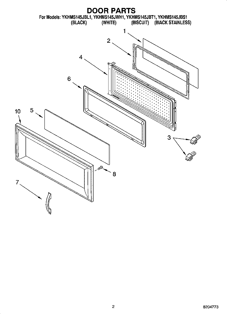 DOOR PARTS Diagram and Parts List for YKHMS145JBT1  KitchenAid Microwave