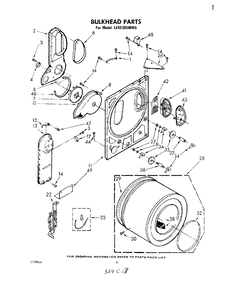 SECTION Diagram and Parts List for LE4930XMW0  Whirlpool Dryer