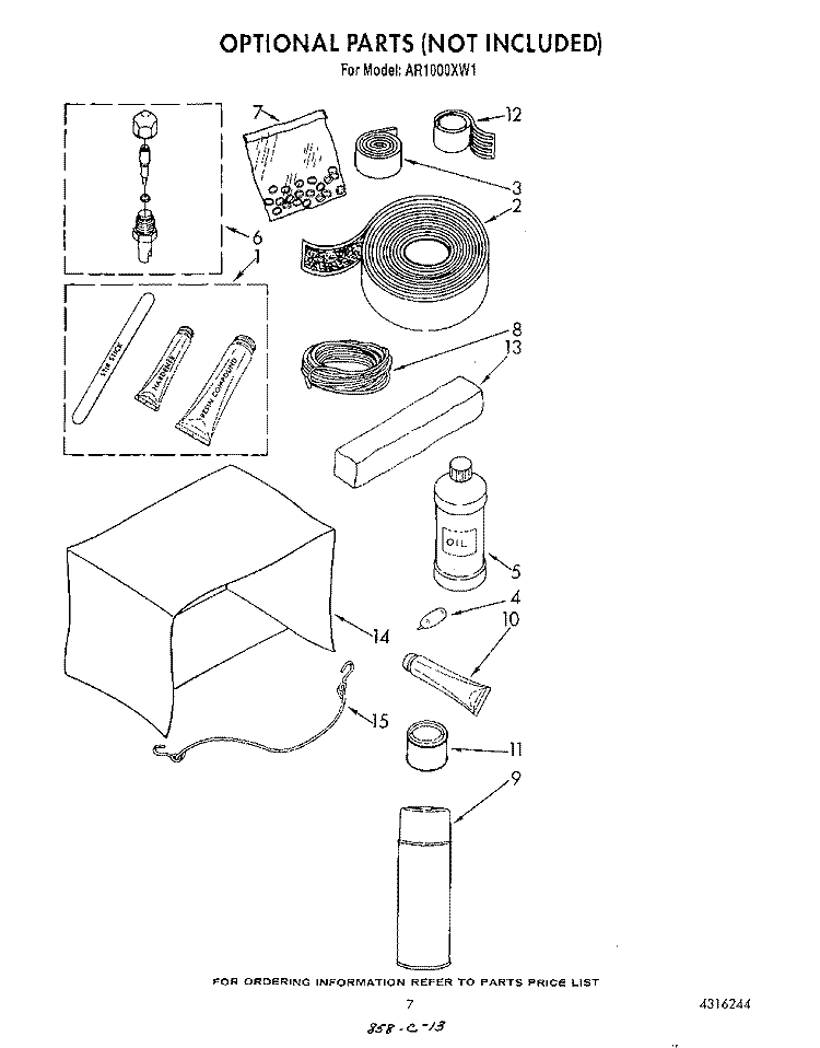 LIT/OPTIONAL Diagram and Parts List for AR1000XW1  Whirlpool Air Conditioner