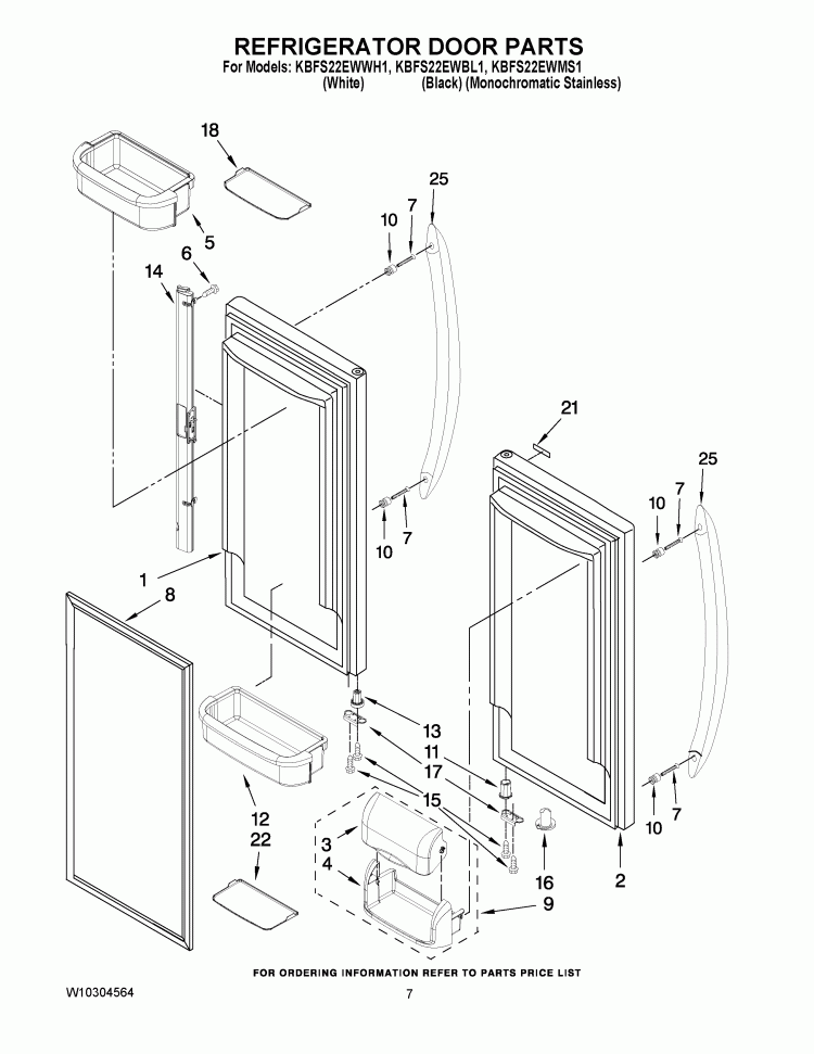 REFRIGERATOR DOOR PARTS Diagram and Parts List for KBFS22EWMS1  KitchenAid Refrigerator