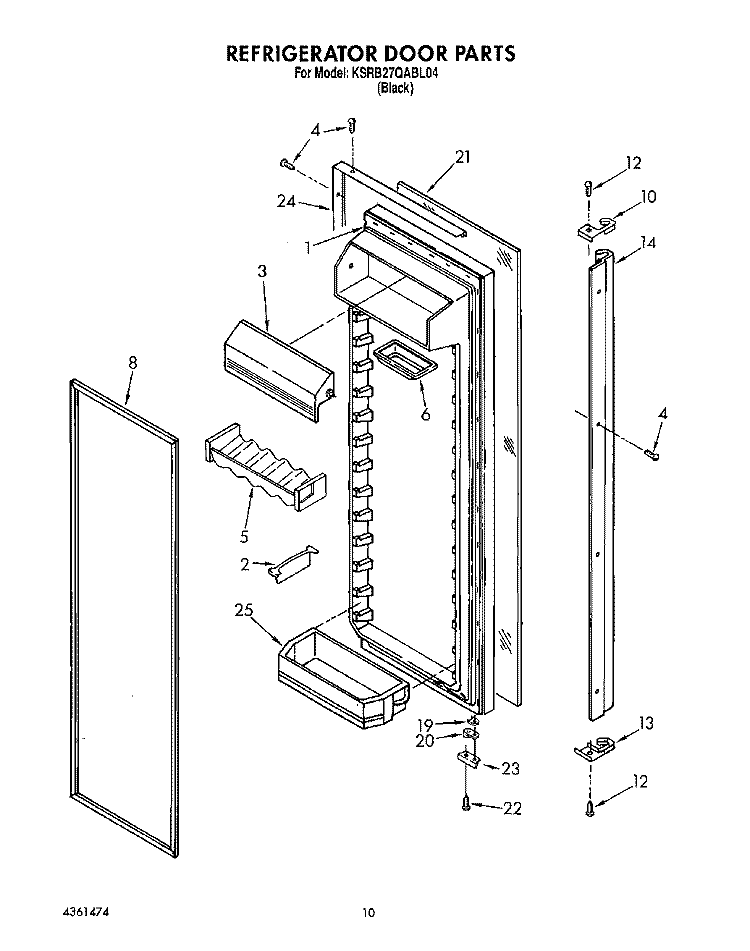 REFRIGERATOR DOOR Diagram and Parts List for KSRB27QABL04  KitchenAid Refrigerator