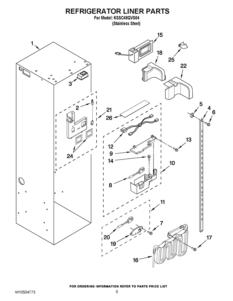 REFRIGERATOR LINER PARTS Diagram and Parts List for KSSC48QVS04  KitchenAid Refrigerator
