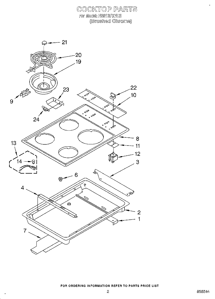 COOKTOP Diagram and Parts List for RS610PXYH1  Whirlpool Range