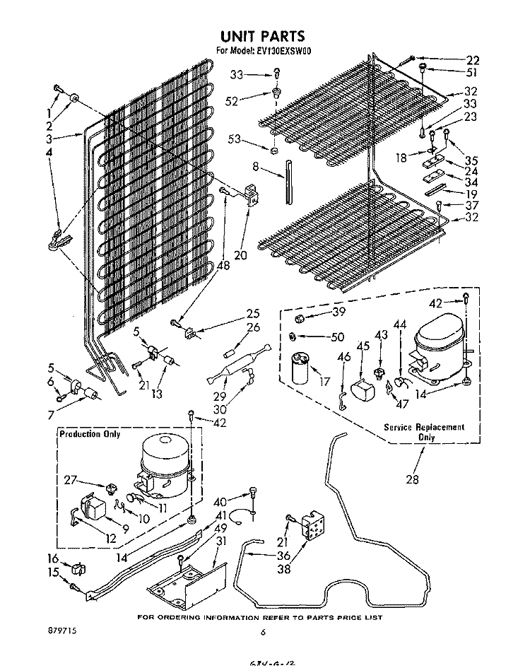 UNIT Diagram and Parts List for EV130EXSW00  Whirlpool Freezer