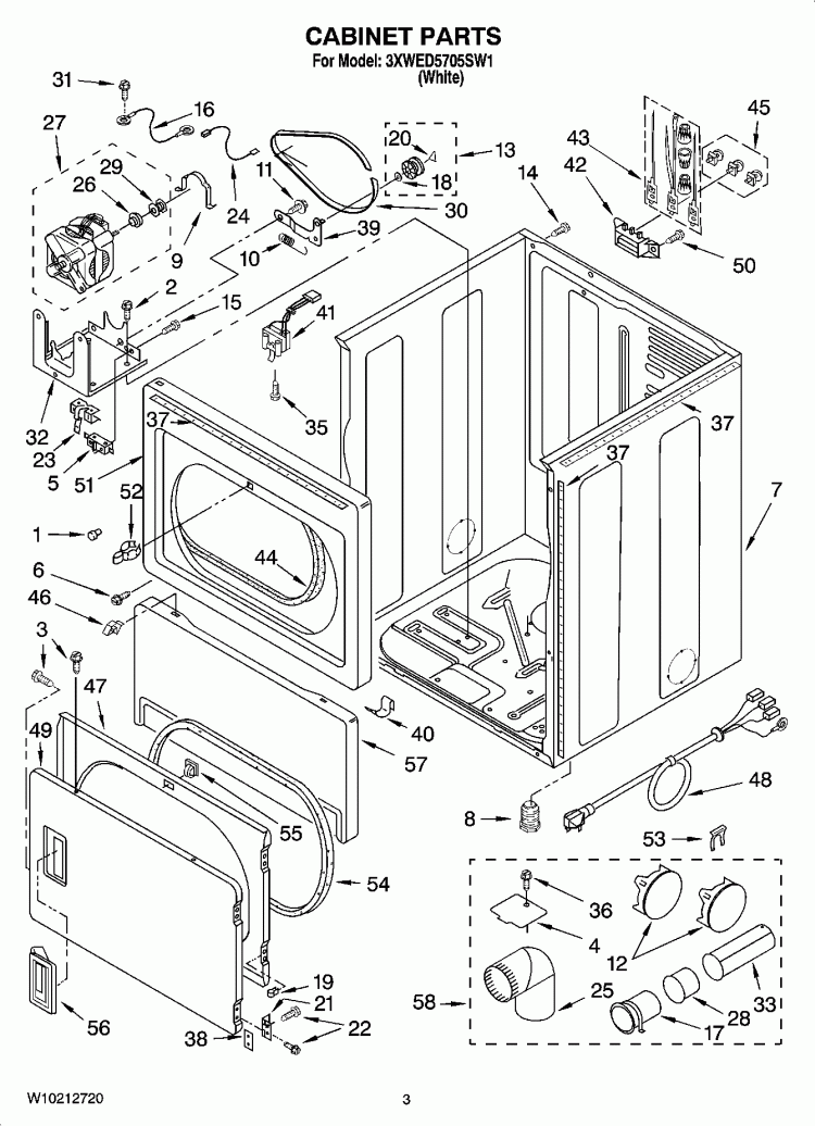 CABINET PARTS Diagram and Parts List for 3XWED5705SW1  Whirlpool Dryer