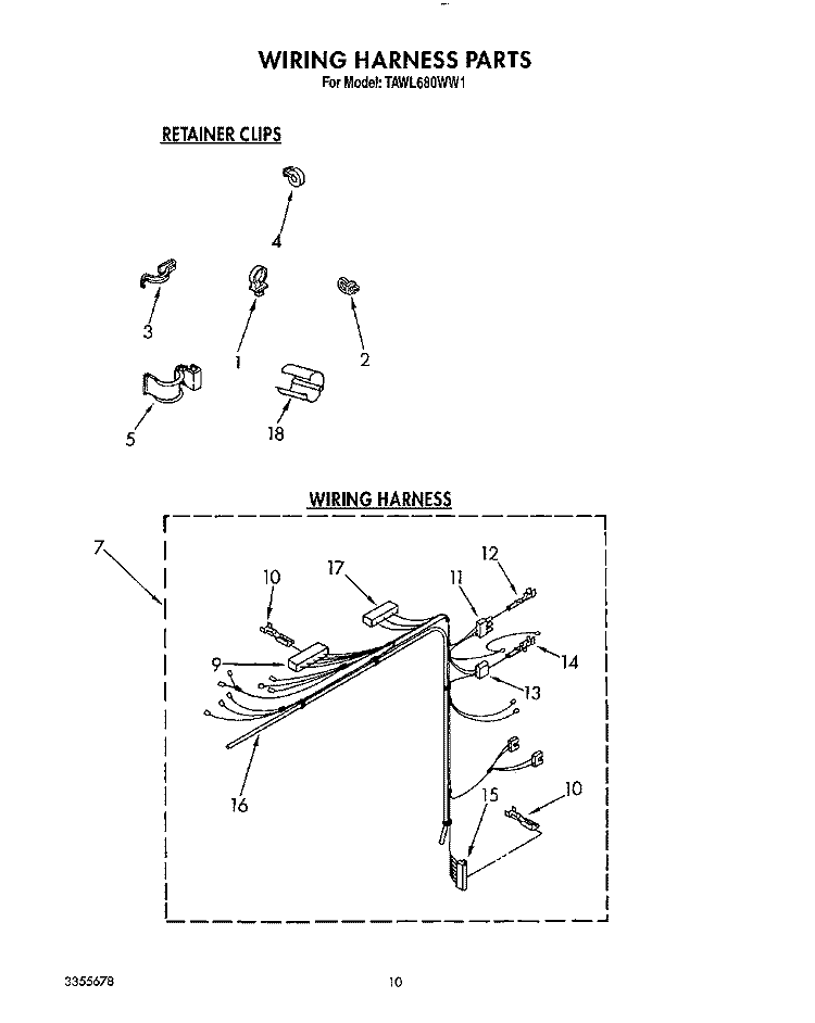 WIRING HARNESS Diagram and Parts List for TAWL680WW1  Estate Washer