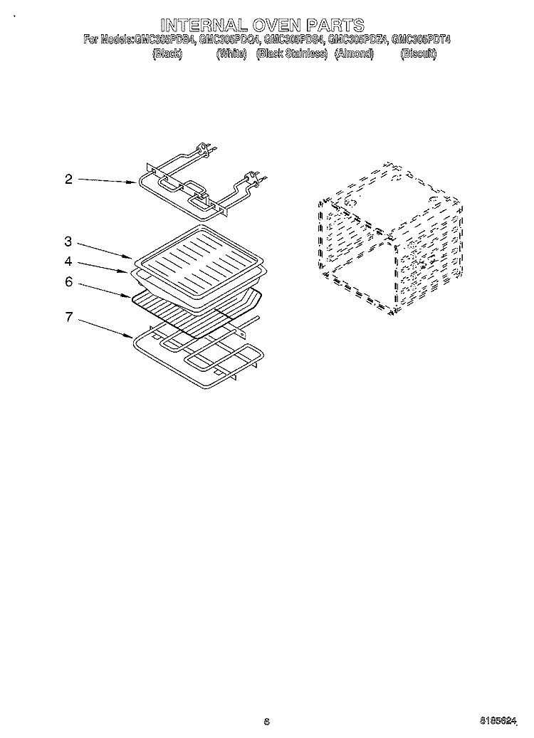 INTERNAL OVEN Diagram and Parts List for GMC305PDS4  Whirlpool Microwave Oven Combo