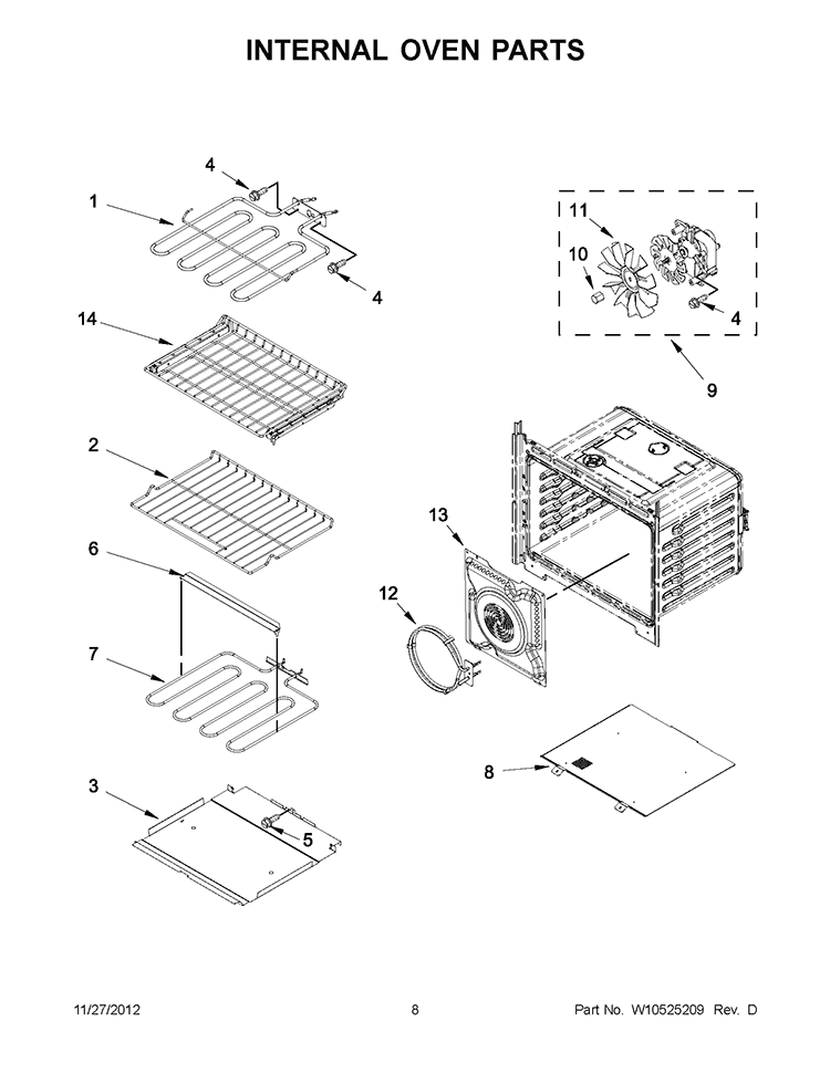 INTERNAL OVEN PARTS Diagram and Parts List for KEMS309BSP00  KitchenAid Microwave Oven Combo