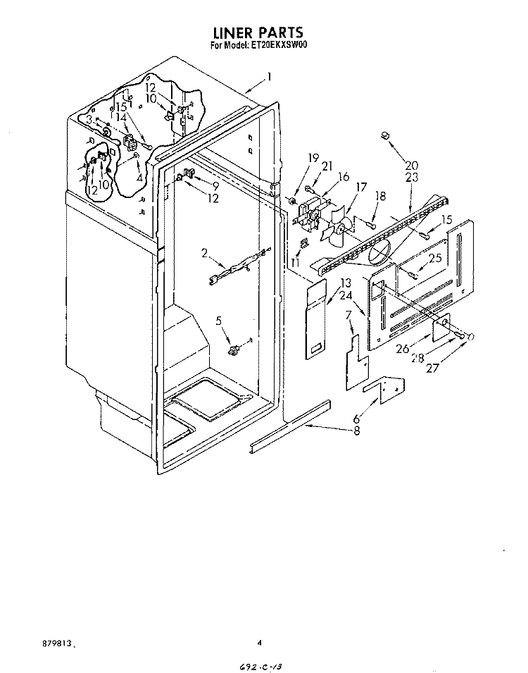 LINER Diagram and Parts List for ET20EKXSW00  Whirlpool Refrigerator