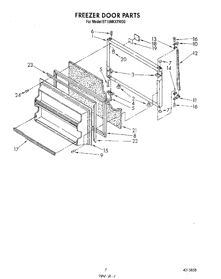 FREEZER DOOR Diagram and Parts List for ET18NKXTG00  Whirlpool Refrigerator
