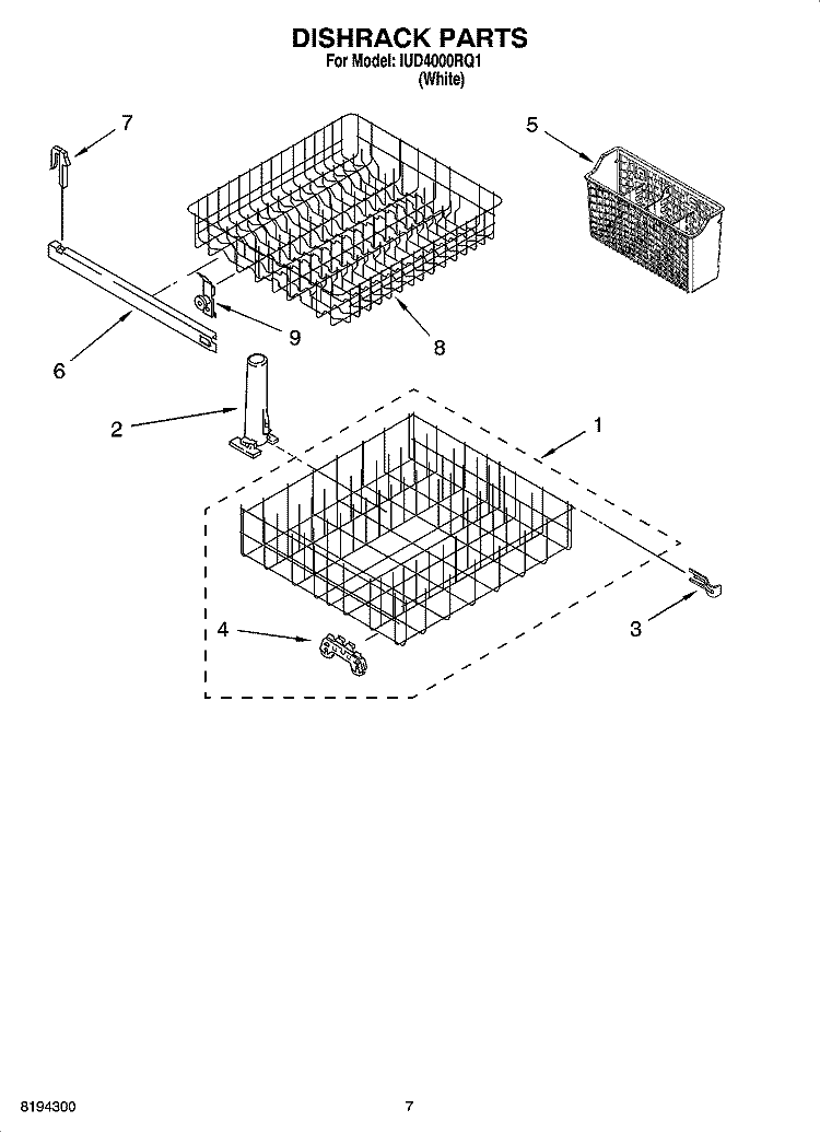 DISHRACK PARTS, OPTIONAL PARTS (NOT INCLUDED) Diagram and Parts List for IUD4000RQ1  Whirlpool Dishwasher