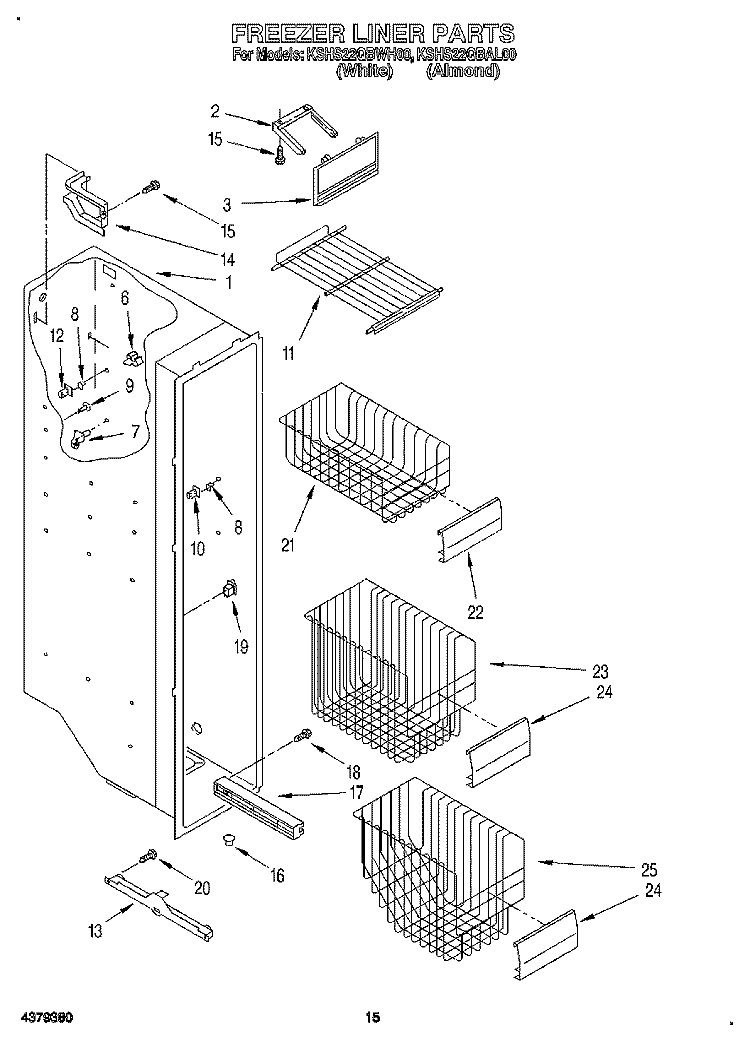 FREEZER LINER Diagram and Parts List for KSHS22QBAL00  KitchenAid Refrigerator