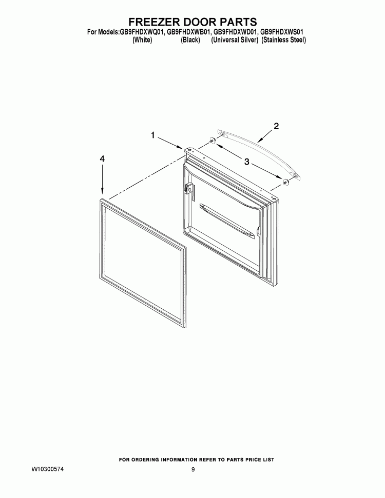 FREEZER DOOR PARTS Diagram and Parts List for GB9FHDXWD01  Whirlpool Refrigerator