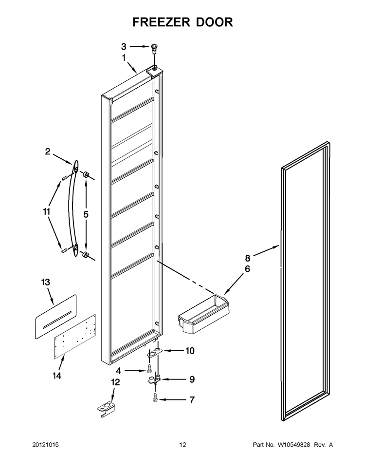 FREEZER DOOR Diagram and Parts List for 6ISC21N4AF00  Whirlpool Refrigerator