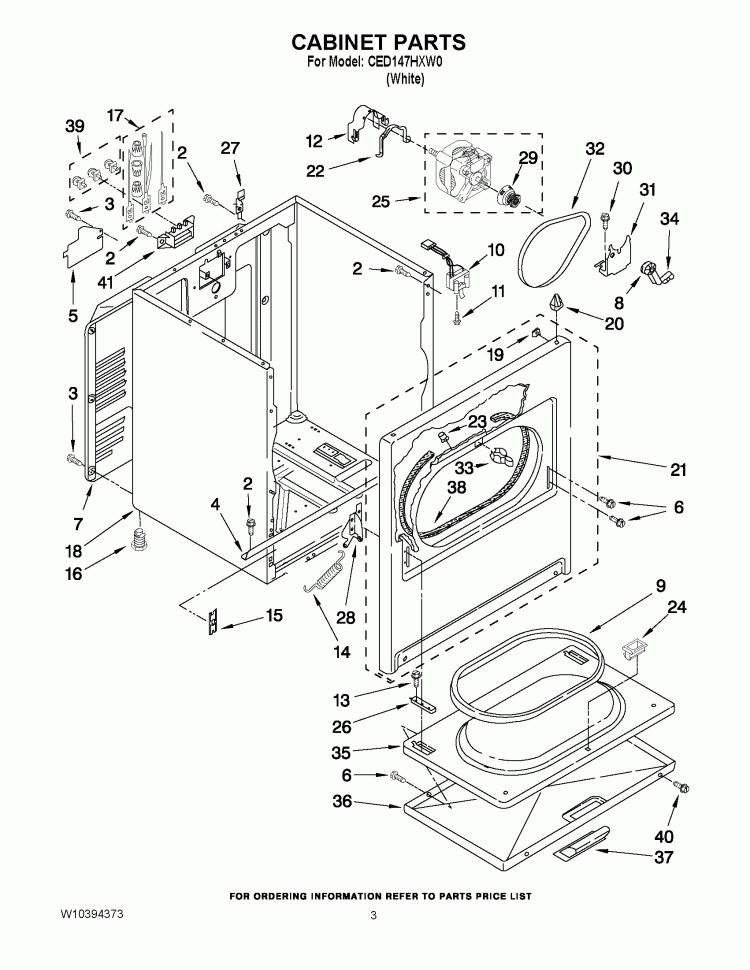 CABINET PARTS Diagram and Parts List for CED147HXW0  Whirlpool Dryer