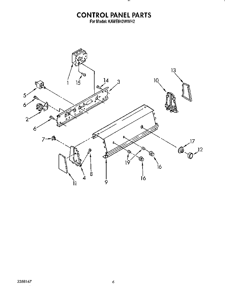 CONTROL PANEL Diagram and Parts List for KAWE842WAL2  Whirlpool Washer