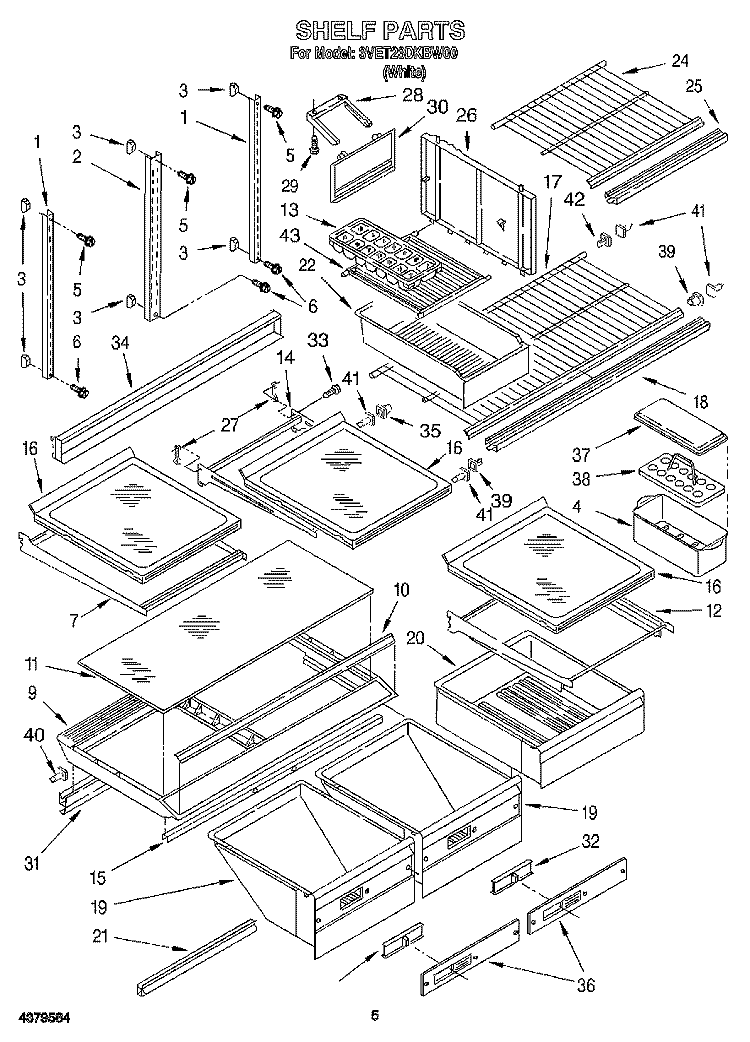 SHELF, LIT/OPTIONAL Diagram and Parts List for 3VET23DKBW00  Whirlpool Refrigerator