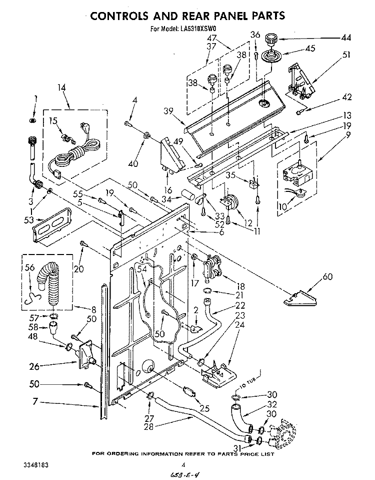 CONTROLS AND REAR PANEL Diagram and Parts List for LA5310XSW0  Whirlpool Washer