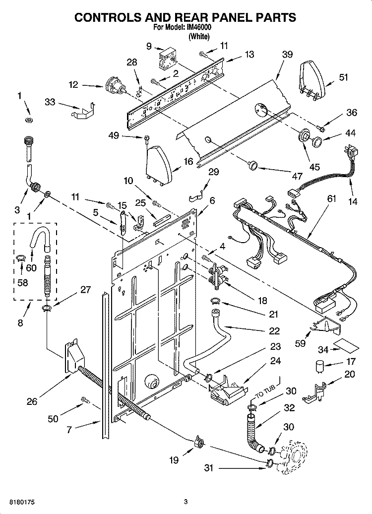 CONTROLS AND REAR PANEL PARTS Diagram and Parts List for IM46000  Inglis Washer