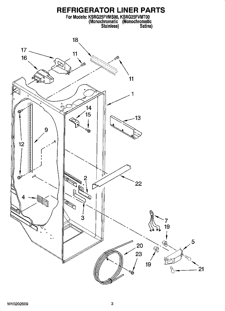 REFRIGERATOR LINER PARTS Diagram and Parts List for KSRG25FVMS00  KitchenAid Refrigerator