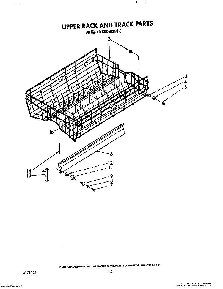 UPPER RACK AND TRACK Diagram and Parts List for KUDM220T0  KitchenAid Dishwasher