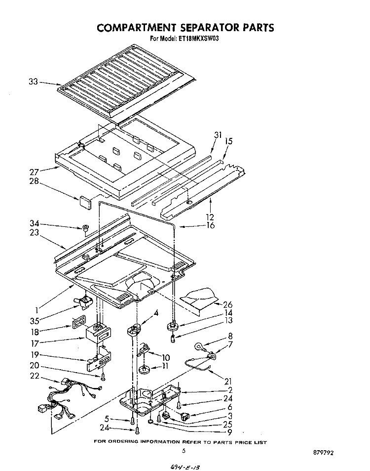 COMPARTMENT SEPARATOR Diagram and Parts List for ET18MKXSW03  Whirlpool Refrigerator
