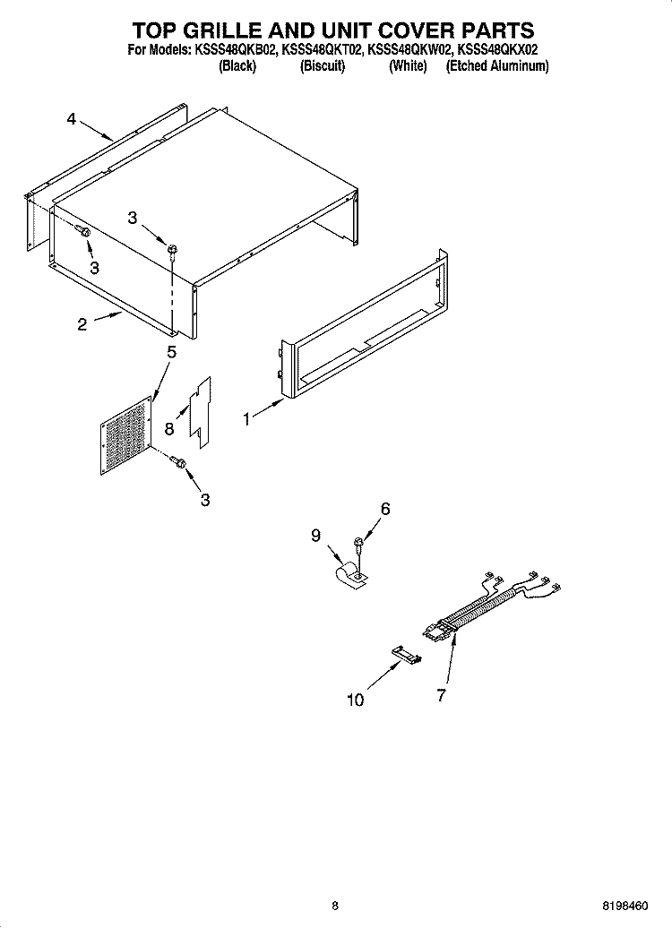TOP GRILLE AND UNIT COVER PARTS Diagram and Parts List for KSSS48QKT02  KitchenAid Refrigerator