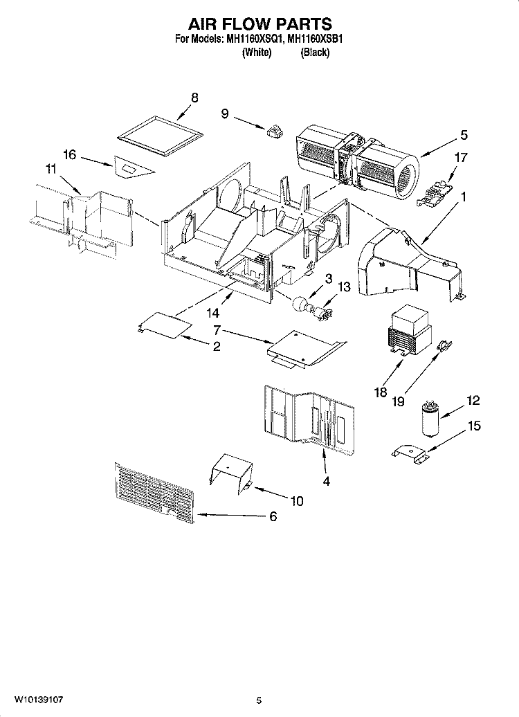 AIR FLOW PARTS Diagram and Parts List for MH1160XSB1  Whirlpool Microwave