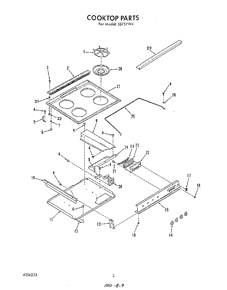 COOKTOP Diagram and Parts List for S8757^4  Whirlpool Range