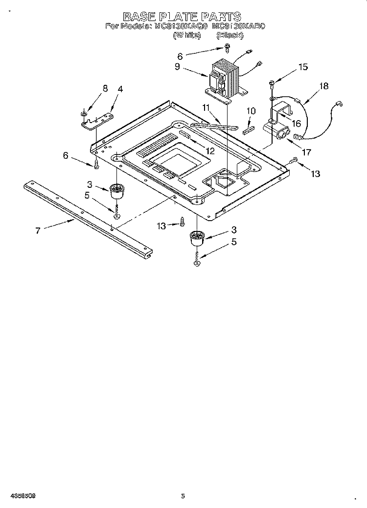 BASE PLATE Diagram and Parts List for MC8130XAB0  Whirlpool Wall Oven