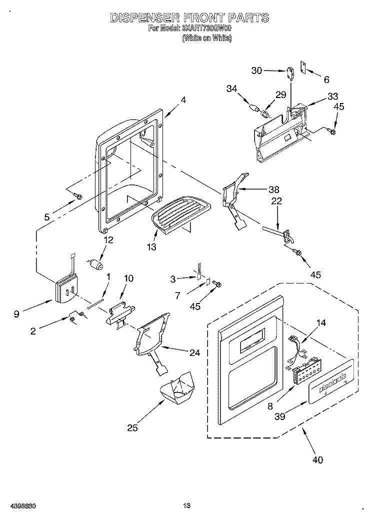 DISPENSER FRONT Diagram and Parts List for 3XART730GW00  Whirlpool Refrigerator