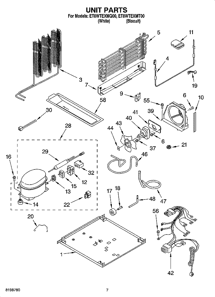 UNIT PARTS Diagram and Parts List for ET8WTEXMT00  Whirlpool Refrigerator