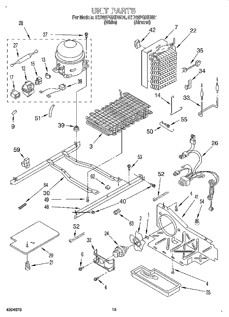 UNIT Diagram and Parts List for 8ED22PQXDW01  Whirlpool Refrigerator
