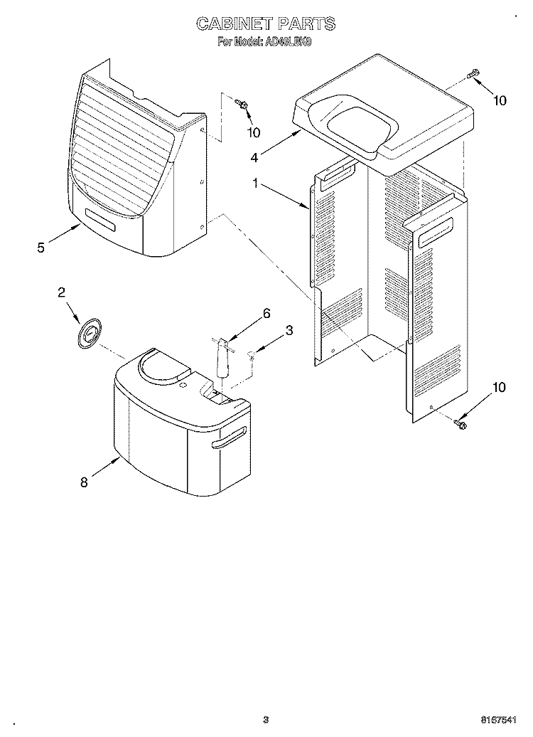 SECTION Diagram and Parts List for AD40LBK0  Whirlpool Dehumidifier