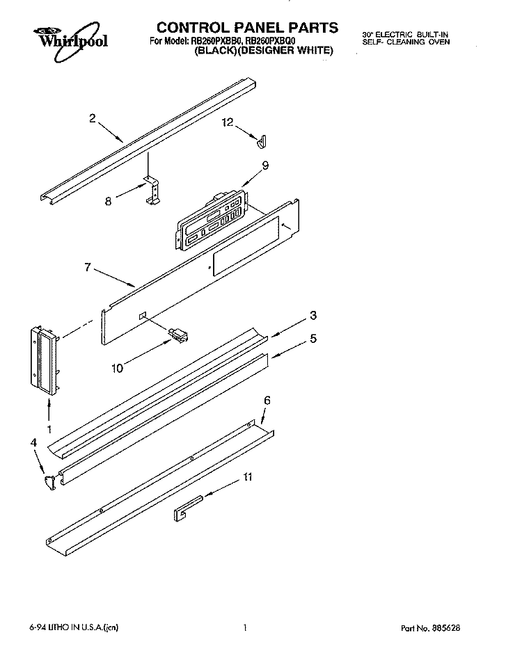 CONTROL PANEL, LITERATURE Diagram and Parts List for RB260PXBB0  Whirlpool Wall Oven