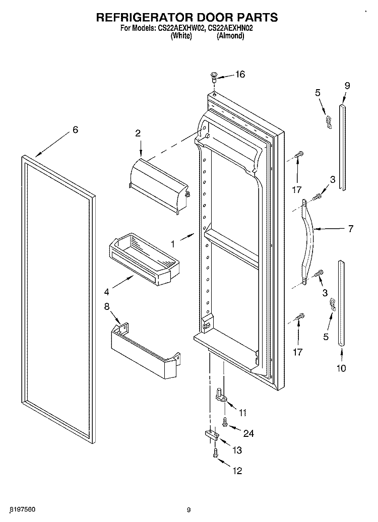 REFRIGERATOR DOOR Diagram and Parts List for CS22AEXHN02  Crosley Refrigerator