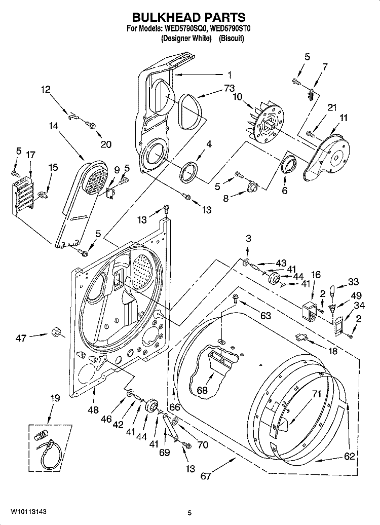 BULKHEAD PARTS, OPTIONAL PARTS (NOT INCLUDED) Diagram and Parts List for WED5790ST0  Whirlpool Dryer