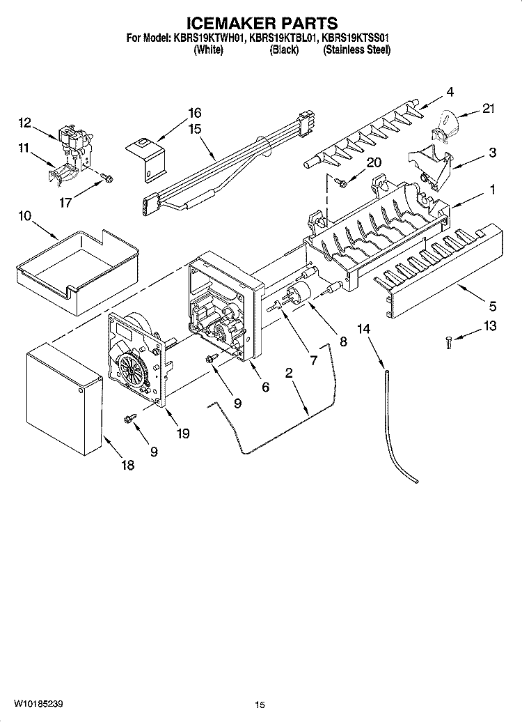 ICEMAKER PARTS, OPTIONAL PARTS (NOT INCLUDED) Diagram and Parts List for KBRS19KTSS01  KitchenAid Refrigerator