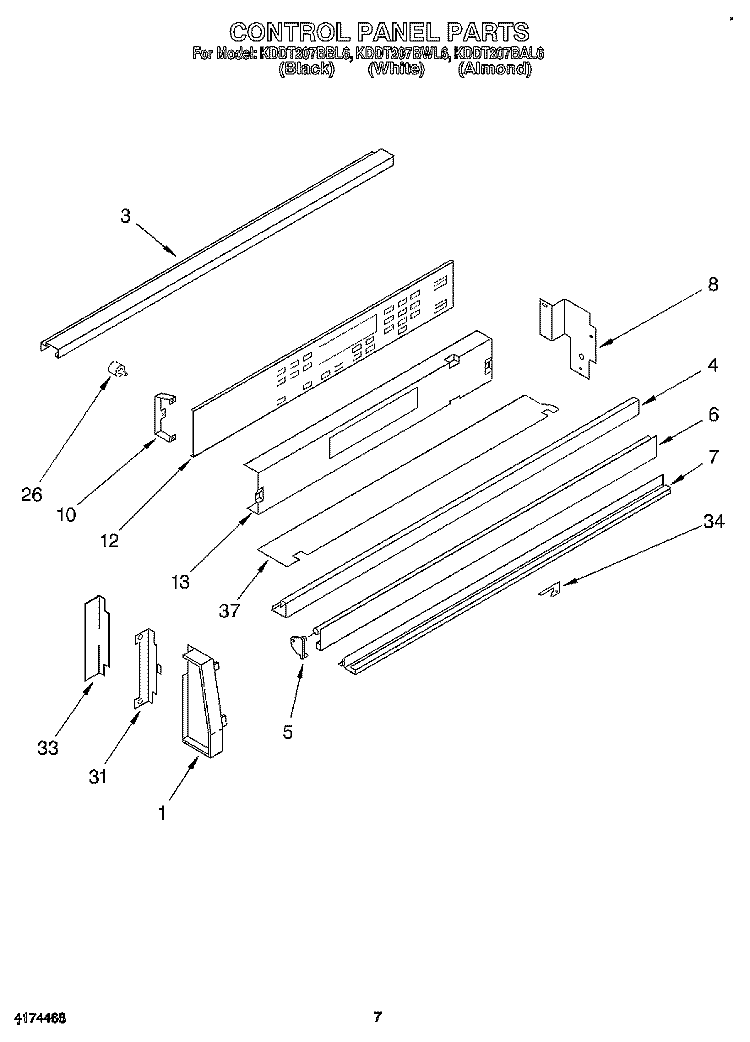 CONTROL PANEL Diagram and Parts List for KDDT207BBL6  KitchenAid Range