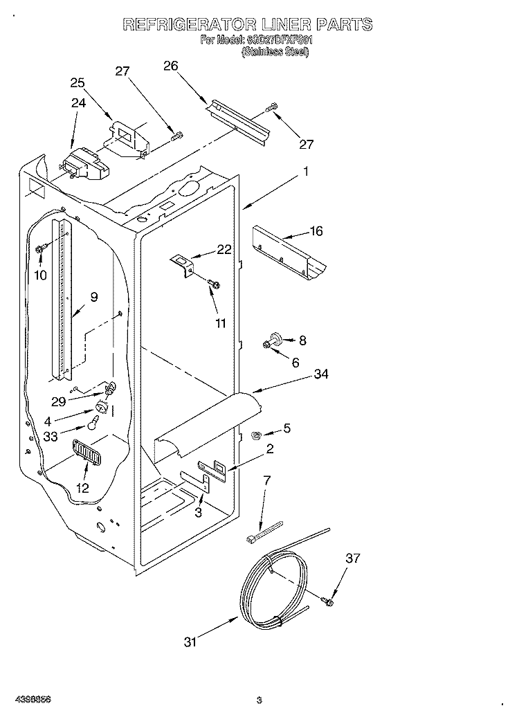 REFRIGERATOR LINER Diagram and Parts List for 6GD27DFXFS01  Whirlpool Refrigerator