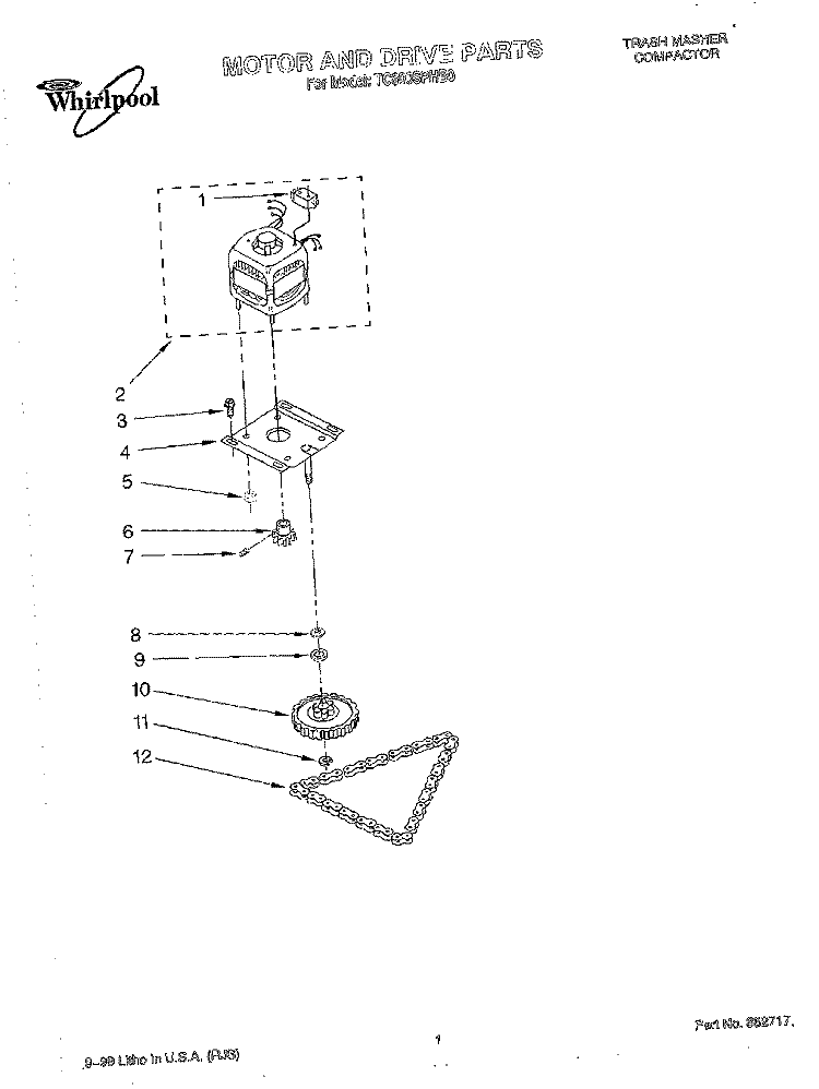 MOTOR AND DRIVE, LITERATURE Diagram and Parts List for TC800SPHB0  Whirlpool Trash Compactor