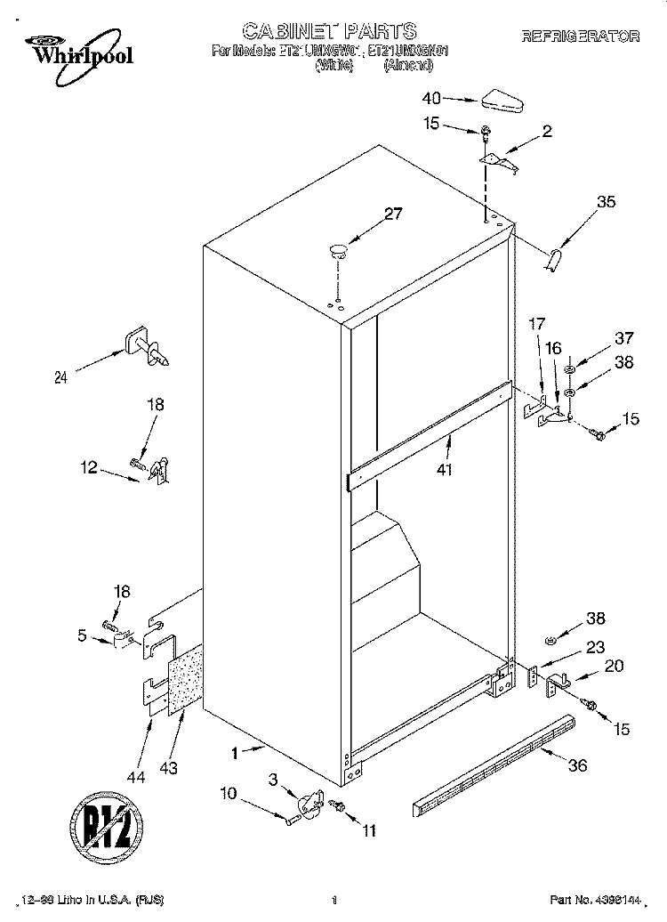 CABINET Diagram and Parts List for ET21UMXGW01  Whirlpool Refrigerator