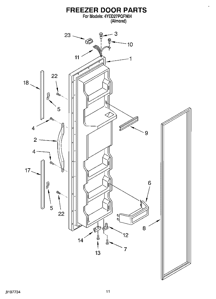 FREEZER DOOR Diagram and Parts List for 4YED27PQFN04  Whirlpool Refrigerator